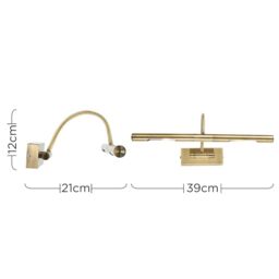 ValueLights Capri Pair Antique Brass Adjustable Twin Bulb Picture Wired Wall Lights in Gold - thumbnail 9