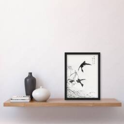 Artery8 Numata Kashu Framed Wall Art Tufted Duck & Reed Flower Japan - Size: A4 - thumbnail 2