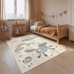 THE RUGS Adventures Kids Rug Unicorn Cream Multicolour Kids Bedroom Rug - Size: 200 cm x 290 cm - thumbnail 3