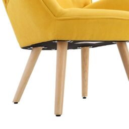 Living and Home Buttoned Linen Armchair with Wooden Legs in Yellow - thumbnail 5