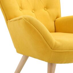 Living and Home Buttoned Linen Armchair with Wooden Legs in Yellow - thumbnail 4