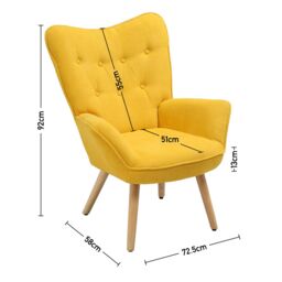Living and Home Buttoned Linen Armchair with Wooden Legs in Yellow - thumbnail 6