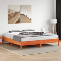 Berkfield Home Beautiful Bed Frame without Mattress Wax Brown 200x200 cm Solid W in Burnt Orange - thumbnail 1