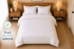 Pamposh 500 Thread Count Egyptian Cotton Sateen Duvet Cover Sets in Natural White - Size: Single - thumbnail 6