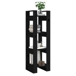 Berkfield Home Book Cabinet/Room Divider Black 41x35x125 cm Solid Wood Pine - Size: 41 x 35 x 125 cm - thumbnail 5
