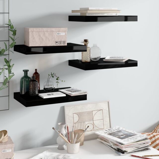 Berkfield Home Floating Wall Shelves 4 pcs High Gloss Black 40x23x3.8 cm MDF - image 1