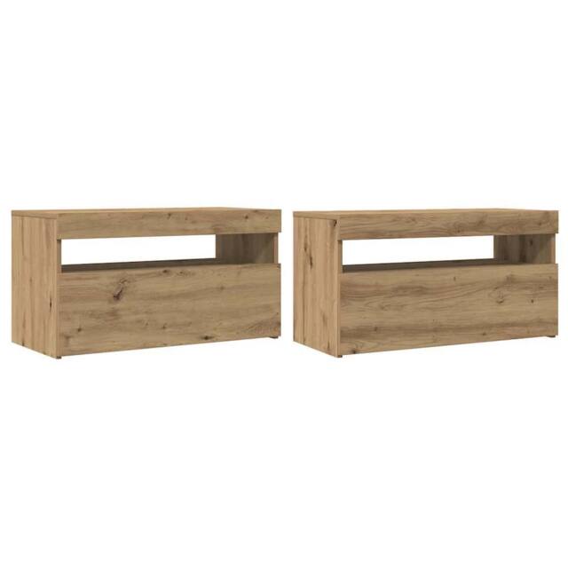Berkfield Home TV Cabinet with LED Lights Artisan Oak 75x35x40 cm Engineered Wood in Brown - Size: 75 x 35 x 40 cm - image 1