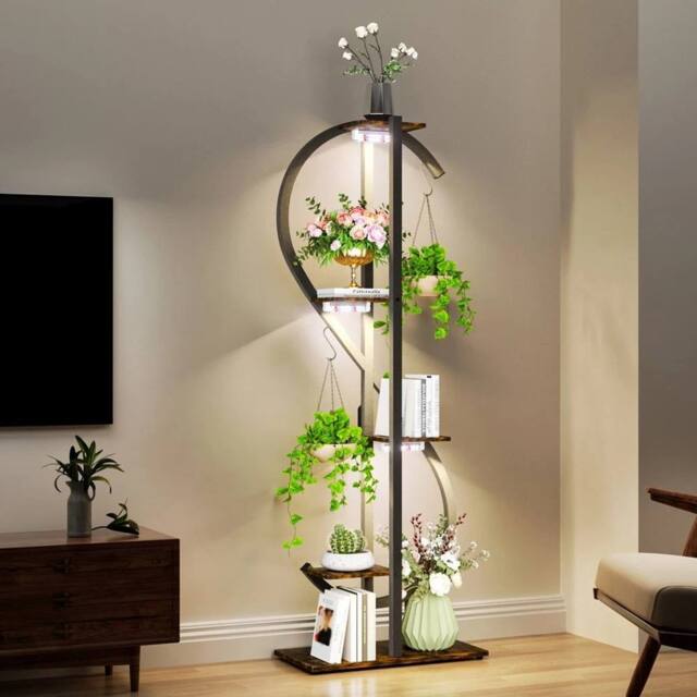 EONLION Metal Plant Stand Indoor with Grow Lights in Brown - image 1