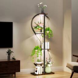 EONLION Metal Plant Stand Indoor with Grow Lights in Brown