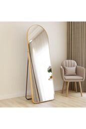 H&O Direct 40cm W x 150cm H Arched Standing Floor Mirror Wall-Mounted Full Length Mirror with Stand, Gold - Size: 40 cm W x 150 cm H - thumbnail 1