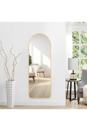 H&O Direct 40cm W x 150cm H Arched Standing Floor Mirror Wall-Mounted Full Length Mirror with Stand, Gold - Size: 40 cm W x 150 cm H - thumbnail 2