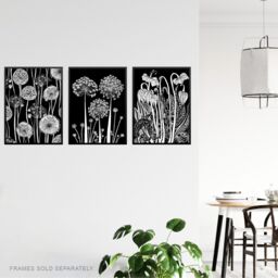 Artery8 Set of 3 Elegant Allium & Arisaema Flowers Artwork Paintings White on Black Unframed Wall Art Living Room Poster Prints Pack - Size: A4 - thumbnail 3