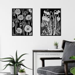 Artery8 Set of 3 Elegant Allium & Arisaema Flowers Artwork Paintings White on Black Unframed Wall Art Living Room Poster Prints Pack - Size: A4 - thumbnail 6