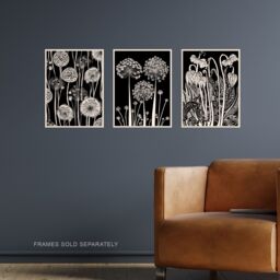 Artery8 Set of 3 Elegant Allium & Arisaema Flowers Artwork Paintings White on Black Unframed Wall Art Living Room Poster Prints Pack - Size: A4 - thumbnail 2