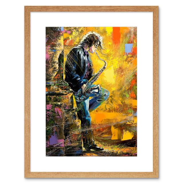 "Artery8 Wall Art Print Musician Jazz Saxophone Art Framed 9x7 inch in Beige - Size: W7"" x H9""" - image 1