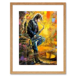 "Artery8 Wall Art Print Musician Jazz Saxophone Art Framed 9x7 inch in Beige - Size: W7"" x H9""" - thumbnail 1