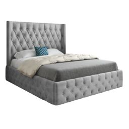 KDMD Turin Straight Winged Upholstered Soft Velvet Grey Bed Frame - Size: Single - thumbnail 5