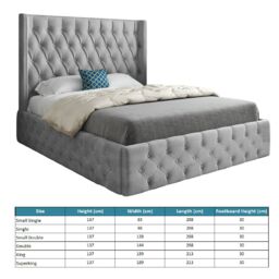 KDMD Turin Straight Winged Upholstered Soft Velvet Grey Bed Frame - Size: Single - thumbnail 4