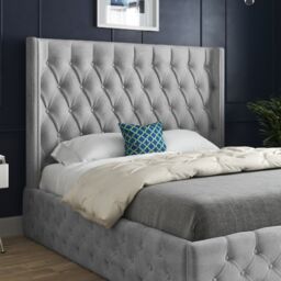 KDMD Turin Straight Winged Upholstered Soft Velvet Grey Bed Frame - Size: Single - thumbnail 2
