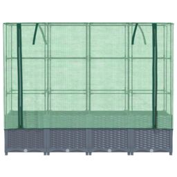 Berkfield Home Raised Bed with Greenhouse Cover Rattan Look 160x40x138 cm in Black - Size: 160 x 40 x 138 cm - thumbnail 4