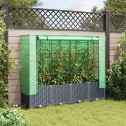 Berkfield Home Raised Bed with Greenhouse Cover Rattan Look 160x40x138 cm in Black - Size: 160 x 40 x 138 cm - thumbnail 3