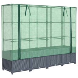 Berkfield Home Raised Bed with Greenhouse Cover Rattan Look 160x40x138 cm in Black - Size: 160 x 40 x 138 cm - thumbnail 2