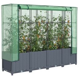 Berkfield Home Raised Bed with Greenhouse Cover Rattan Look 160x40x138 cm in Black - Size: 160 x 40 x 138 cm