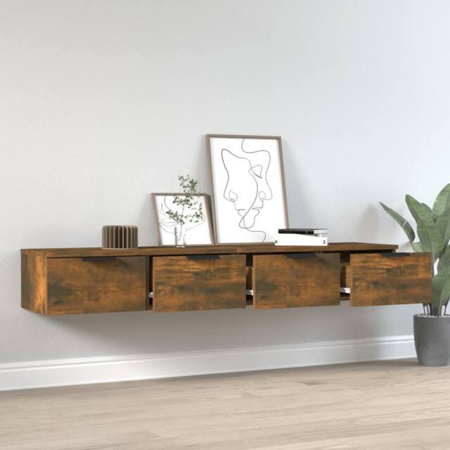 Berkfield Home Wall Cabinets 2 pcs Smoked Oak 68x30x20 cm Engineered Wood in Brown - Size: 68 x 30 x 20 cm - image 1