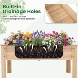 Costway 80 kg Heavy-Duty Elevated Planter Box Wooden Raised Garden Bed w/ Legs in Natural - thumbnail 6