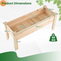 Costway 80 kg Heavy-Duty Elevated Planter Box Wooden Raised Garden Bed w/ Legs in Natural - thumbnail 2