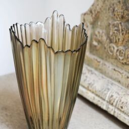 Ivyline Mocha Rippled Glass Vase H25Cm W14.5Cm in Beige - thumbnail 2