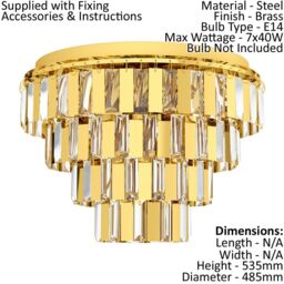 Loops Flush Ceiling Light Colour Brass Shade Tiered Clear Crystals Bulb E14 7x40W in Metallics - thumbnail 2