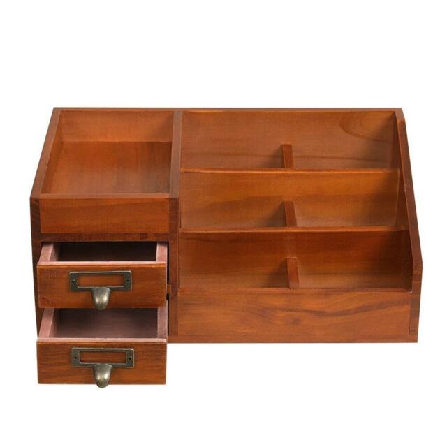 VOGREX Vintage Wooden Desktop Makeup Storage Box in Brown - image 1