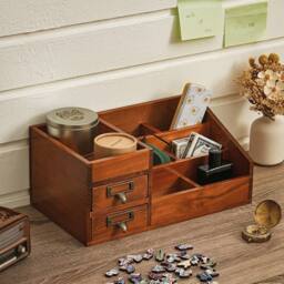 VOGREX Vintage Wooden Desktop Makeup Storage Box in Brown - thumbnail 5