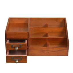 VOGREX Vintage Wooden Desktop Makeup Storage Box in Brown - thumbnail 1