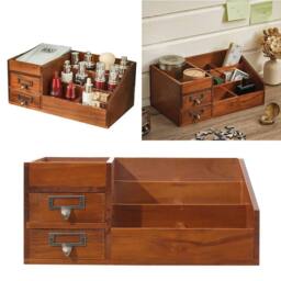 VOGREX Vintage Wooden Desktop Makeup Storage Box in Brown - thumbnail 3