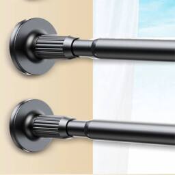 Nordara 90-160cm Telescopic Spring Loaded Voile Curtain Pole in Black - thumbnail 3