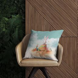 Warren Reed - Designer White Rabbit On A Beach Holiday Outdoor Cushion in Yellow - Size: 45 cm x 45 cm - thumbnail 2