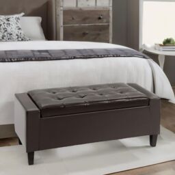 FURNOS Tufted Faux Leather Ottoman Bench Seat With Storage in Brown - thumbnail 4
