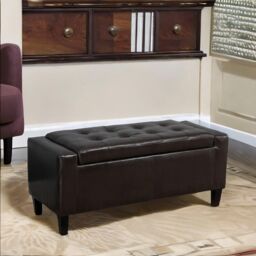 FURNOS Tufted Faux Leather Ottoman Bench Seat With Storage in Brown - thumbnail 2