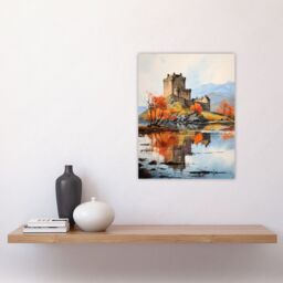 Artery8 Eilean Donan Castle Scotland Watercolour Painting Misty Morning Autumn Sunlight Unframed Wall Art Print Poster Home Decor Premium - thumbnail 4
