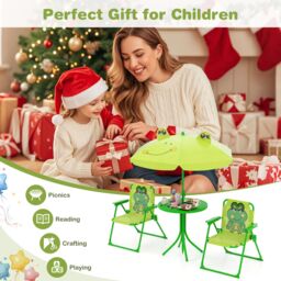 Gymax Picnic Table & Chair Set Collapsible Toddler Activity Table-Frog in Bright Green - thumbnail 9