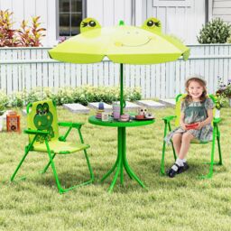 Gymax Picnic Table & Chair Set Collapsible Toddler Activity Table-Frog in Bright Green - thumbnail 4