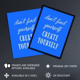 "Artery8 Don't Find Create Yourself Blue Motivational Wall Art Print - Size: W12"" x H16""" - thumbnail 2