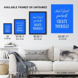 "Artery8 Don't Find Create Yourself Blue Motivational Wall Art Print - Size: W12"" x H16""" - thumbnail 3