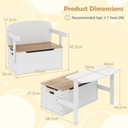Havendro 3-in-1 Kids Convertible Desk Chair Activity Bench Set in White - thumbnail 2