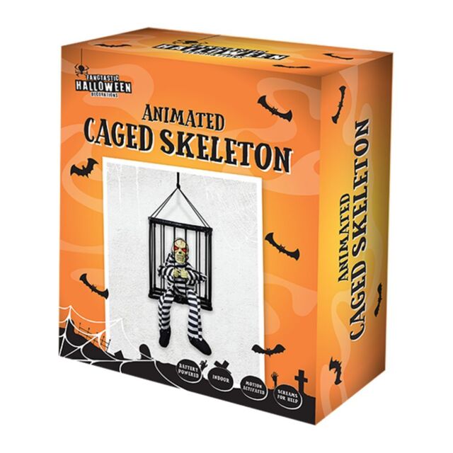 Garden Greatness Animated Hanging Caged Skeleton Halloween Prop in Black - Size: 1 Pack