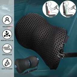 NESTLUNE Memory Foam Lumbar Support Pillow Lower Back Pain in Black - Size: Cot - thumbnail 2