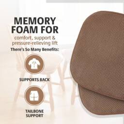 Coopers of Stortford Pack of 2 Memory Foam Dining Chair Seat Pads - Chenille, Non-Slip Back in Brown - Size: 40 cm x 40 cm - thumbnail 3