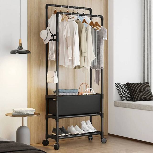 EONLION B Metal Clothes Rail Rolling Garment Shelf Hanging Rack Display Stand in Black - Size: 500mm - image 1